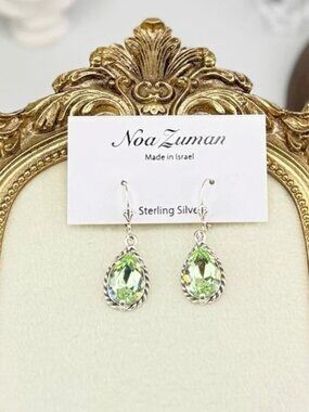 BNWT Noa Zuman Sterling Silver Green Crystal Drop Earrings